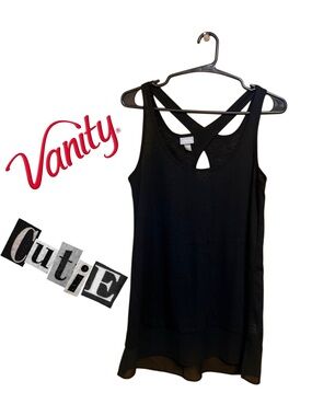 🖤 RARE Vintage Vanity Y2K Black Cross Strap Tank Semi Sheer Goth Boho Chic 🖤